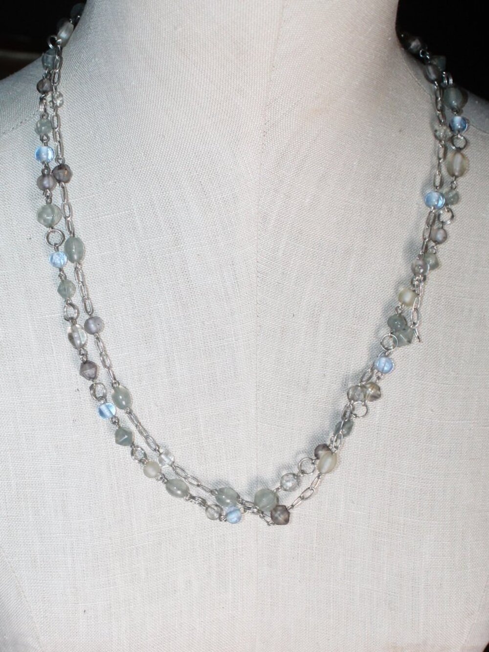 Necklace with a Double Strand of Blue Beads 24"